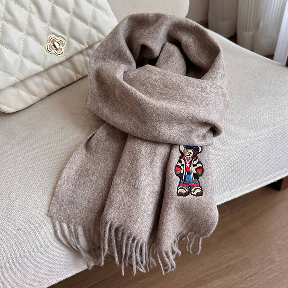 British Plaid Bear Scarf - Unisex Winter Warm Wrap_CWASC1496