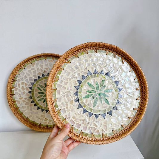 RATTAN SHELL STORAGE BASKET TRAY 2-PIECE SET_CWMM4540