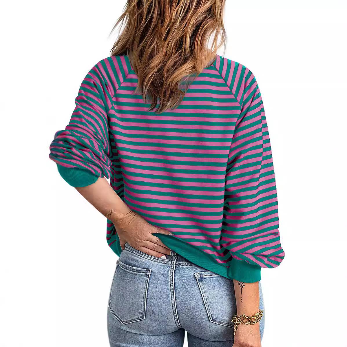 Striped lapel color-blocking zipper cardigan