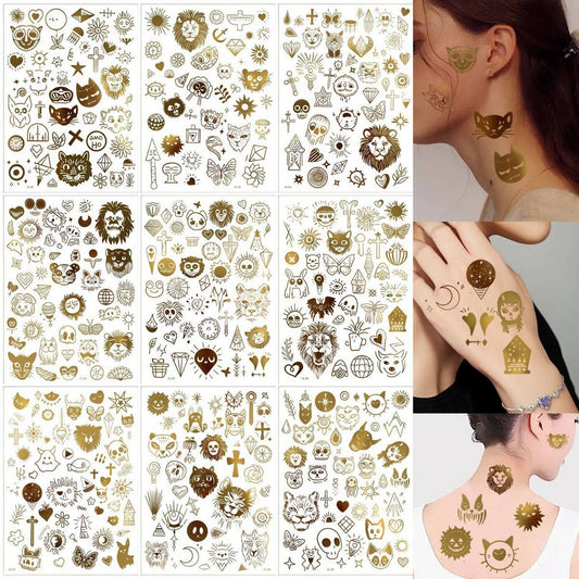 Metallic Boho Moon Tattoos ? Gold Foil Stickers