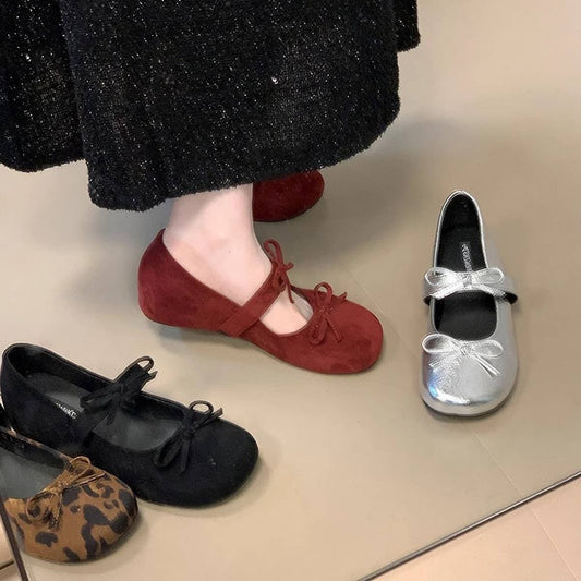 Double Bow Mary Jane Shoes with Hidden Heel