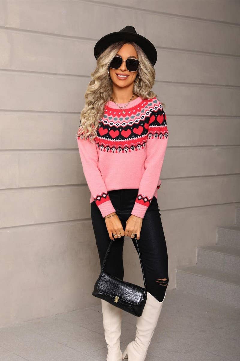 CWOSWL07590_CHRISTMAS CASUAL JACQUARD CREW NECK SWEATER