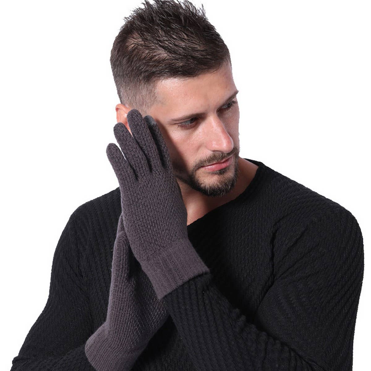 Men Women Knit Gloves ? Warm Thick Touch Tips_CWAG0224