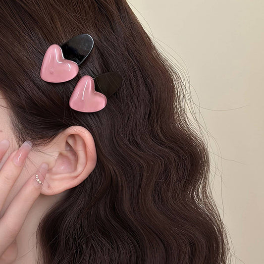 Cute Pink Heart Side Hair Clip, Summer BB Pin