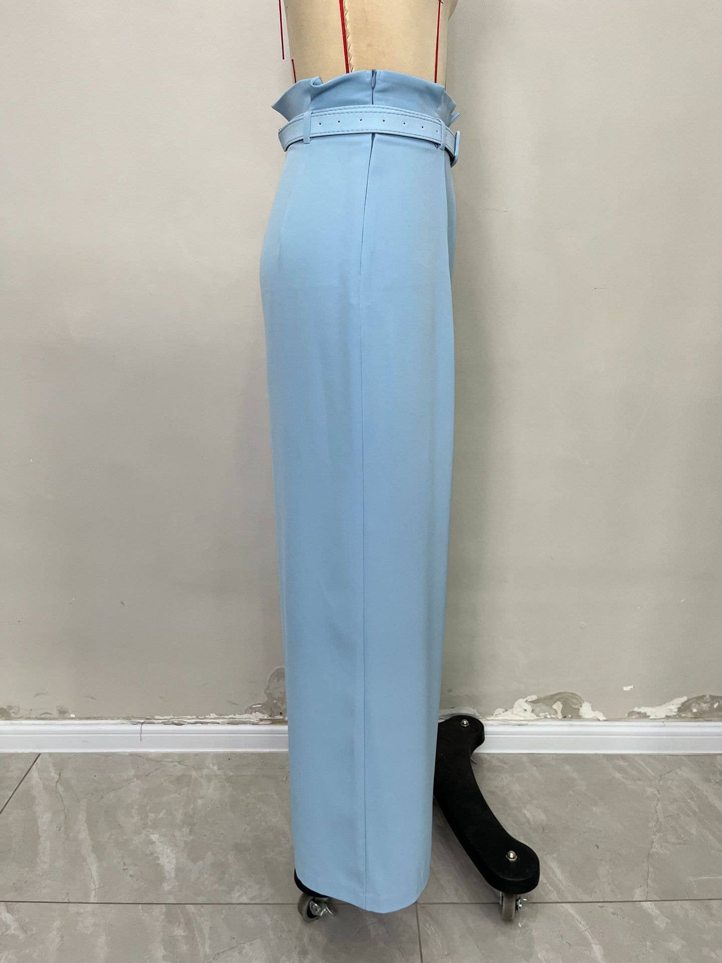 Pleated cinched waist high-waisted wide-leg pants