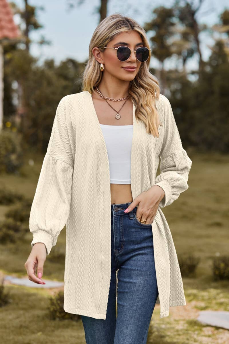 CWOCAL2082_BUTTON-FREE SOLID COLOR LONG SLEEVE CARDIGAN