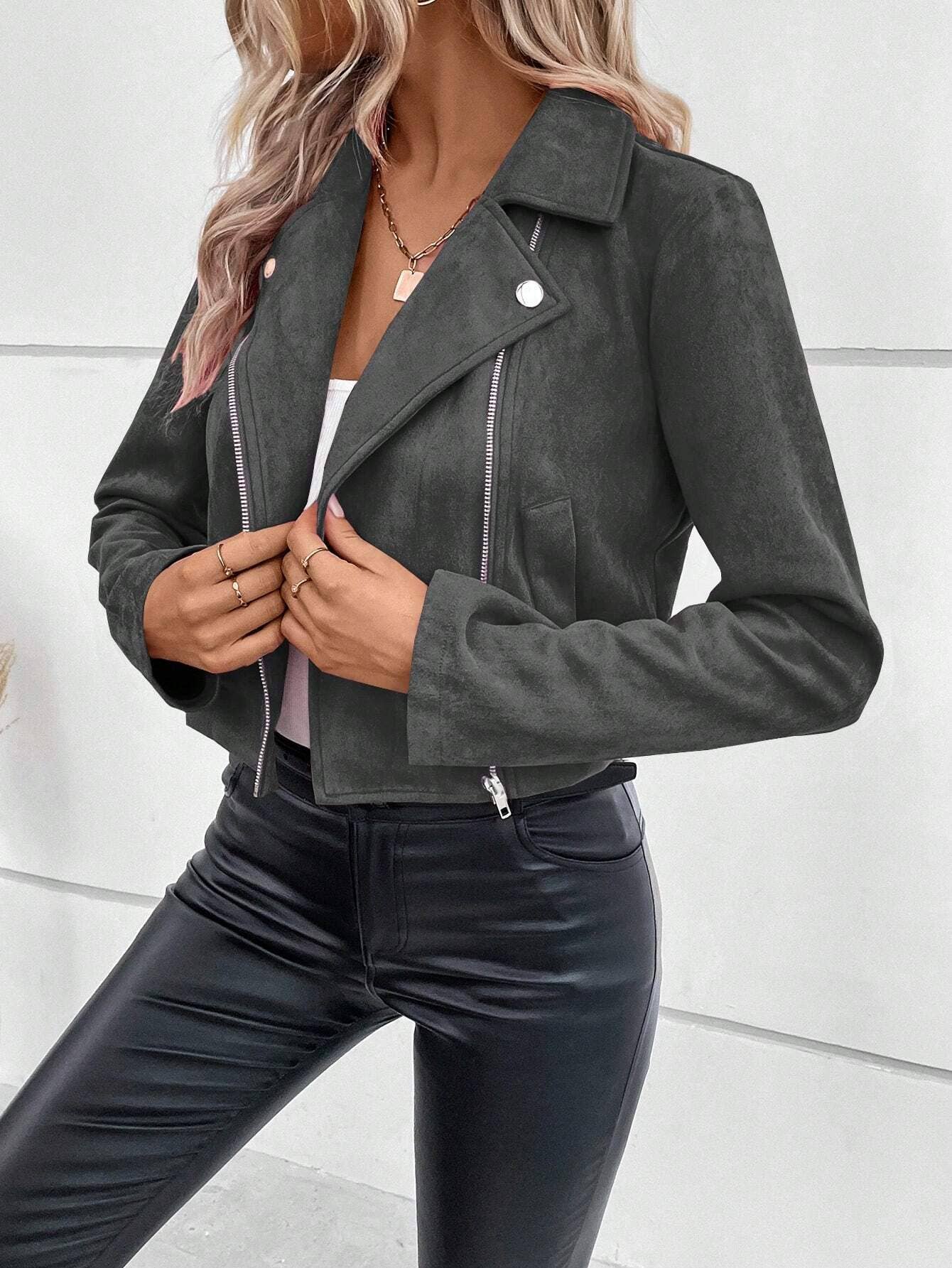 Suede zipper fashionable short jacket