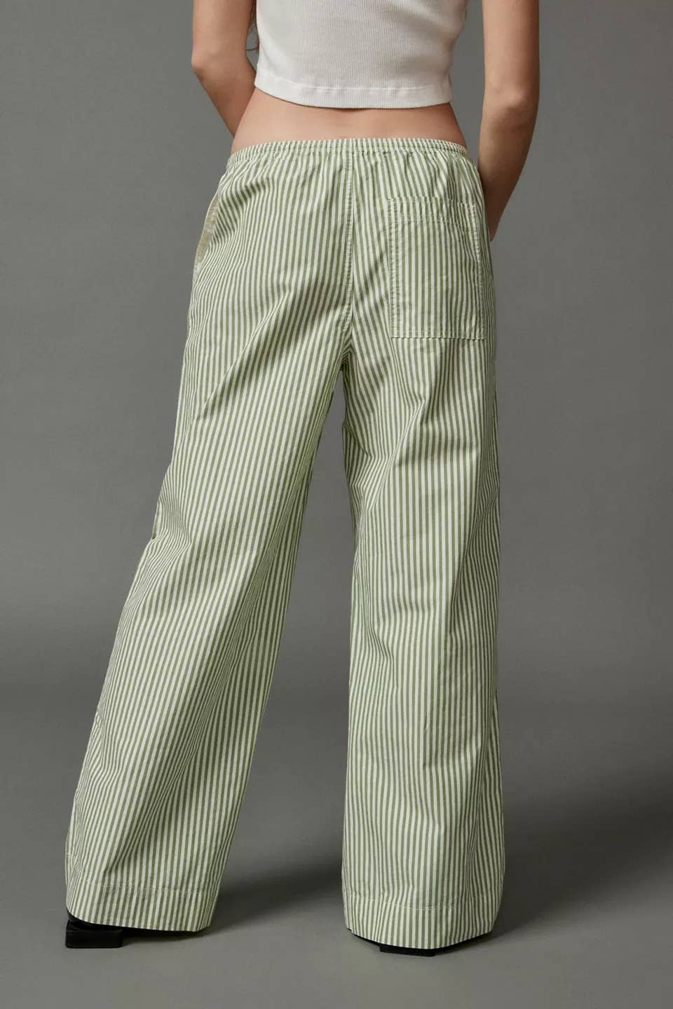 Striped street drawstring straight-leg pants