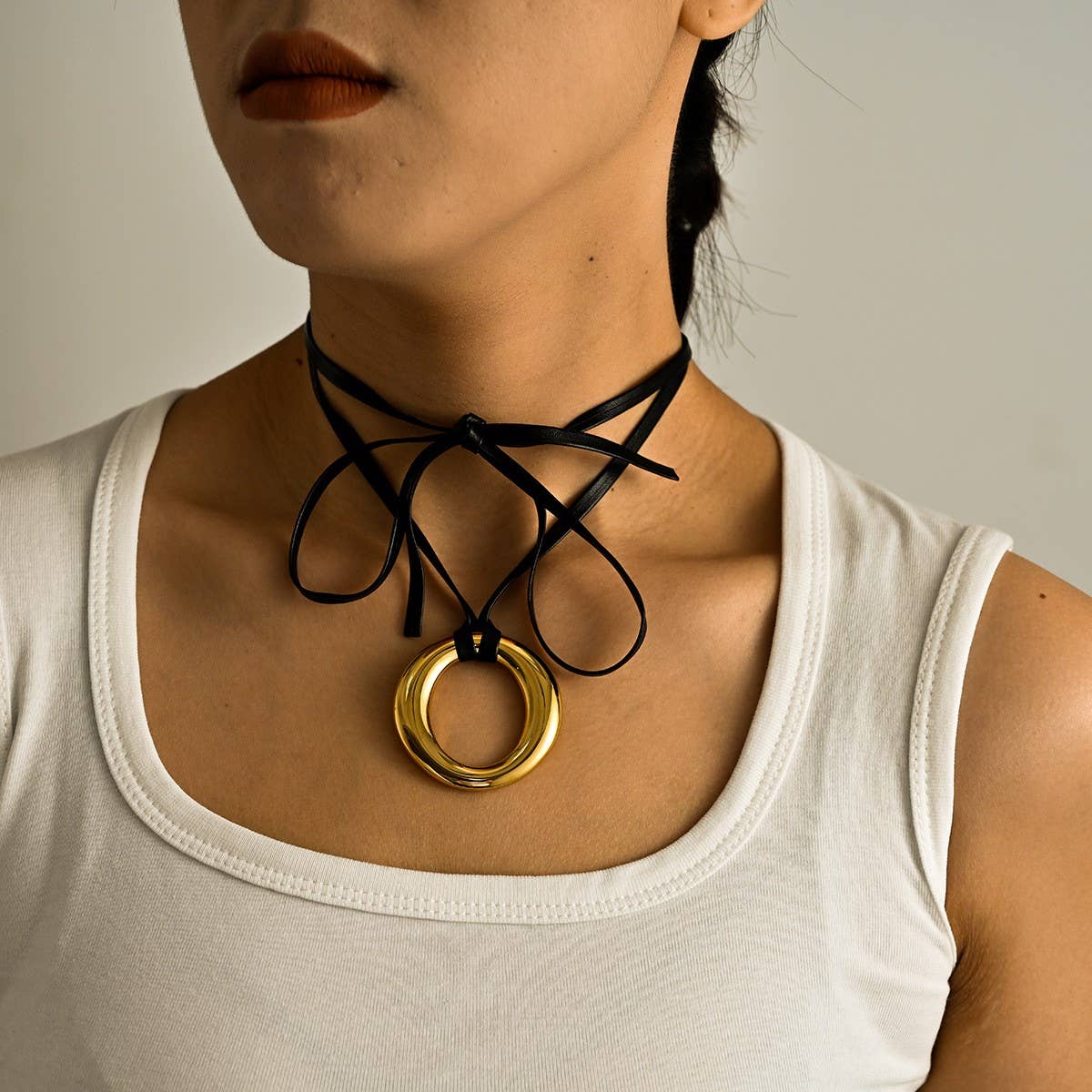 Minimalist 18K Steel Solid Hoop Earrings with Cord