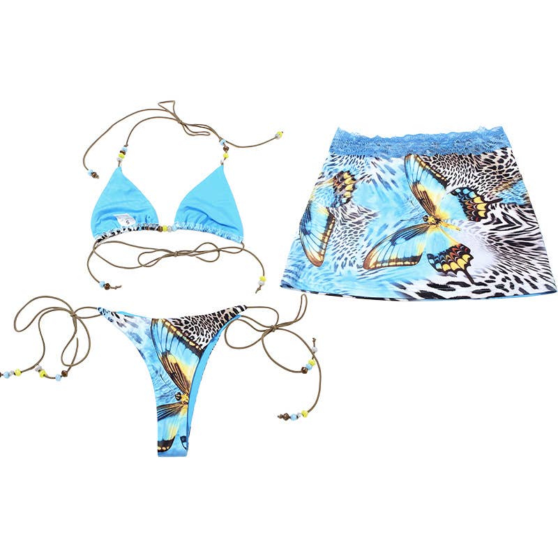 Trendy Sexy Printed Tie Bikini Three-Piece Set