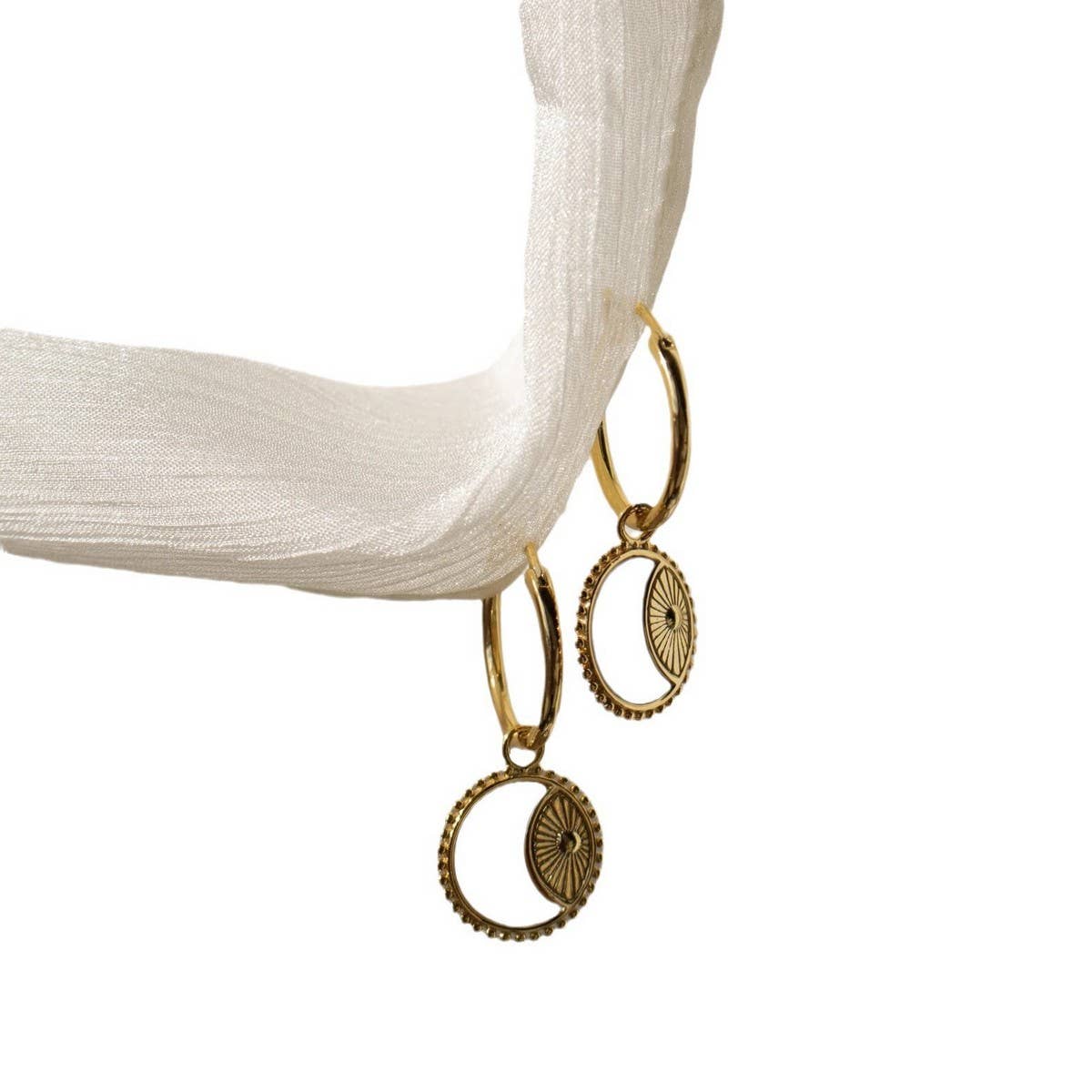 Elegant Gold Hoop Earrings Sun Coin & Moon Pendant
