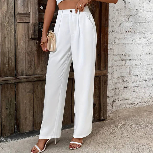 HIGH-WAISTED WIDE-LEG STRAIGHT LEG SLACKS