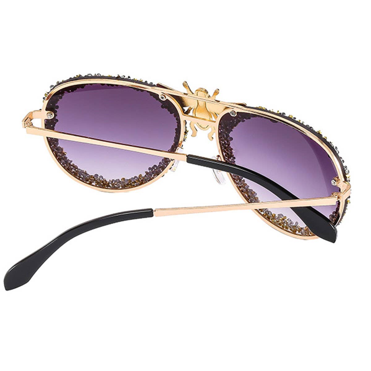 DIAMOND-STUDDED RETRO METAL LARGE FRAME SUNGLASSES