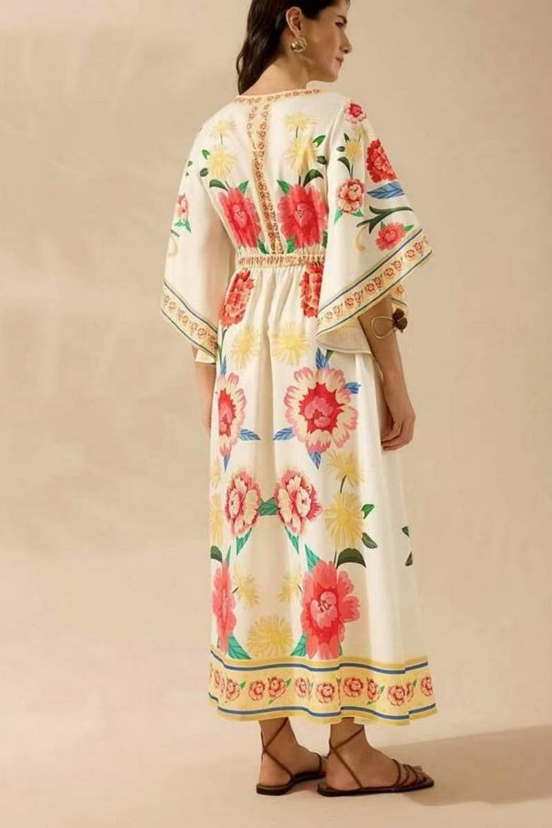CWDMD5834_V-NECK LOOSE FLORAL FLOWY MAXI DRESS