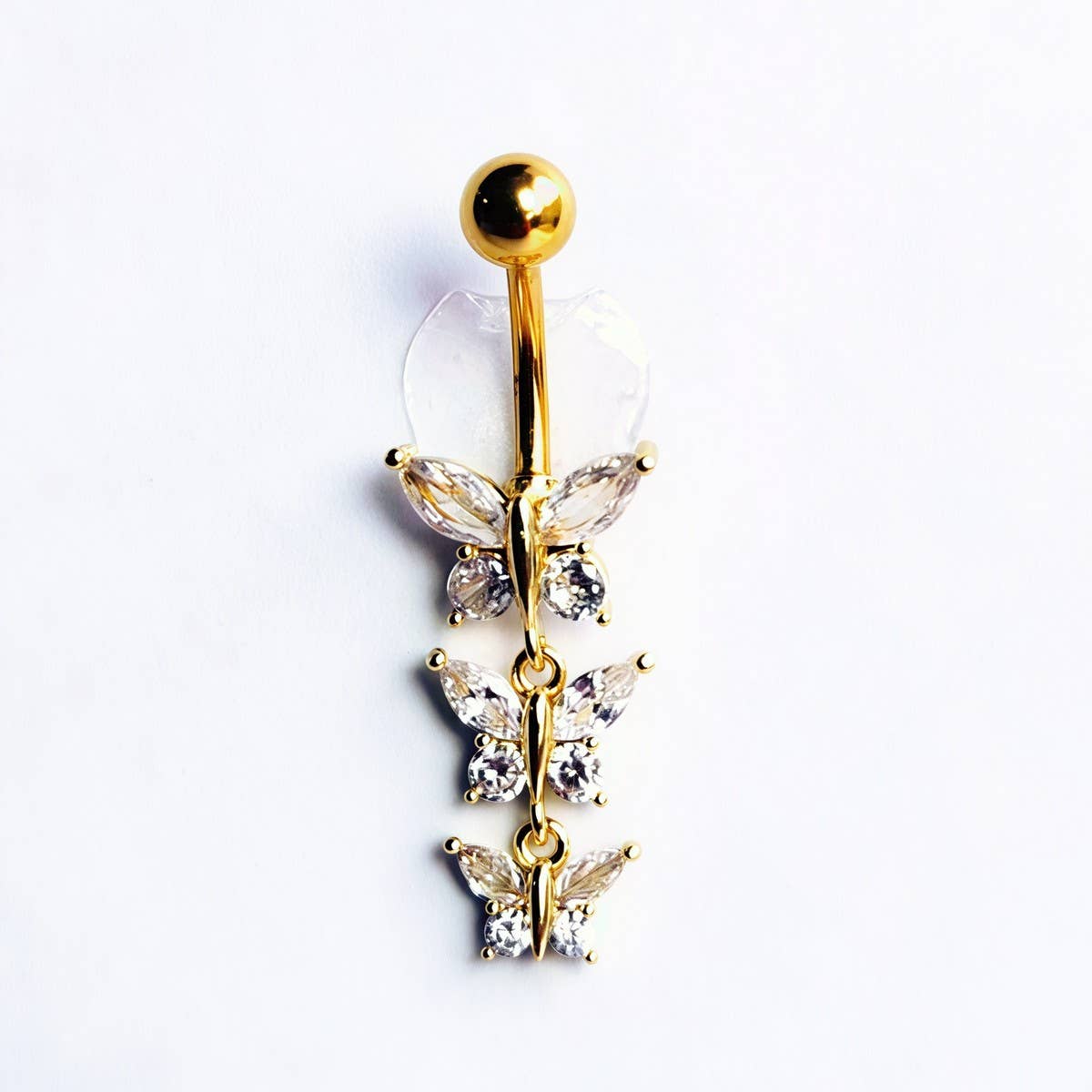 Triple Butterfly Zircon Dangle Belly Ring