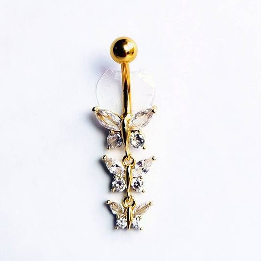 Triple Butterfly Zircon Dangle Belly Ring