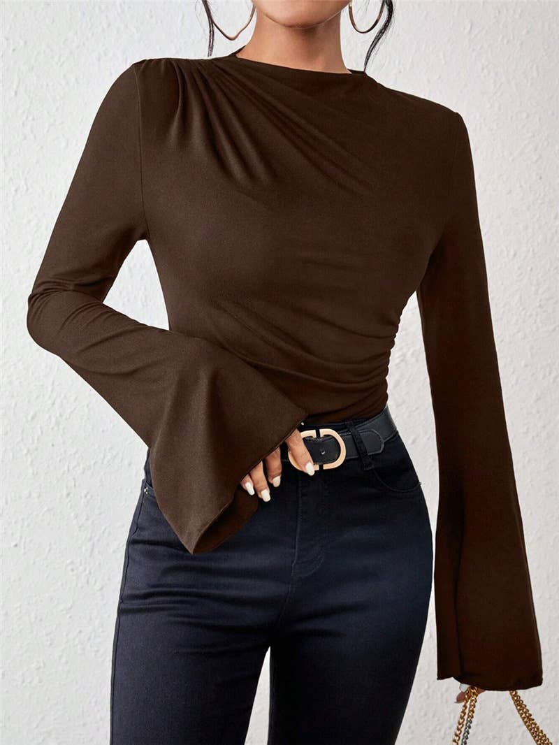 Stylish flared sleeve stand-up collar T-shirt