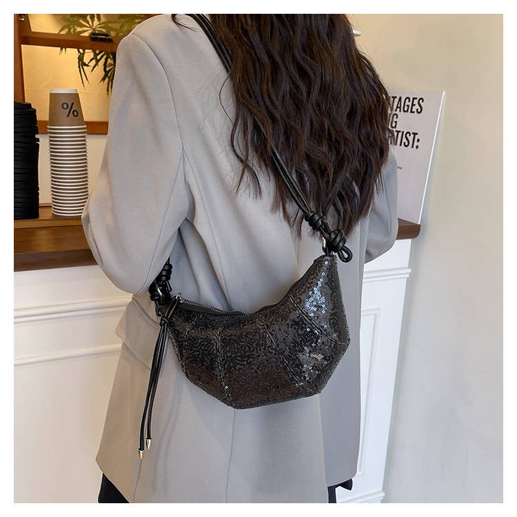 Sequined solid color personalized crossbody bag