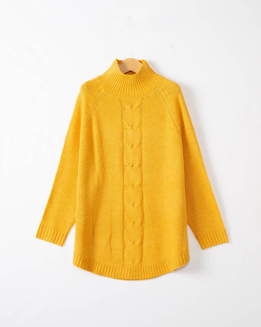 BAT-SLEEVED TURTLENECK TWISTED KNIT SWEATER