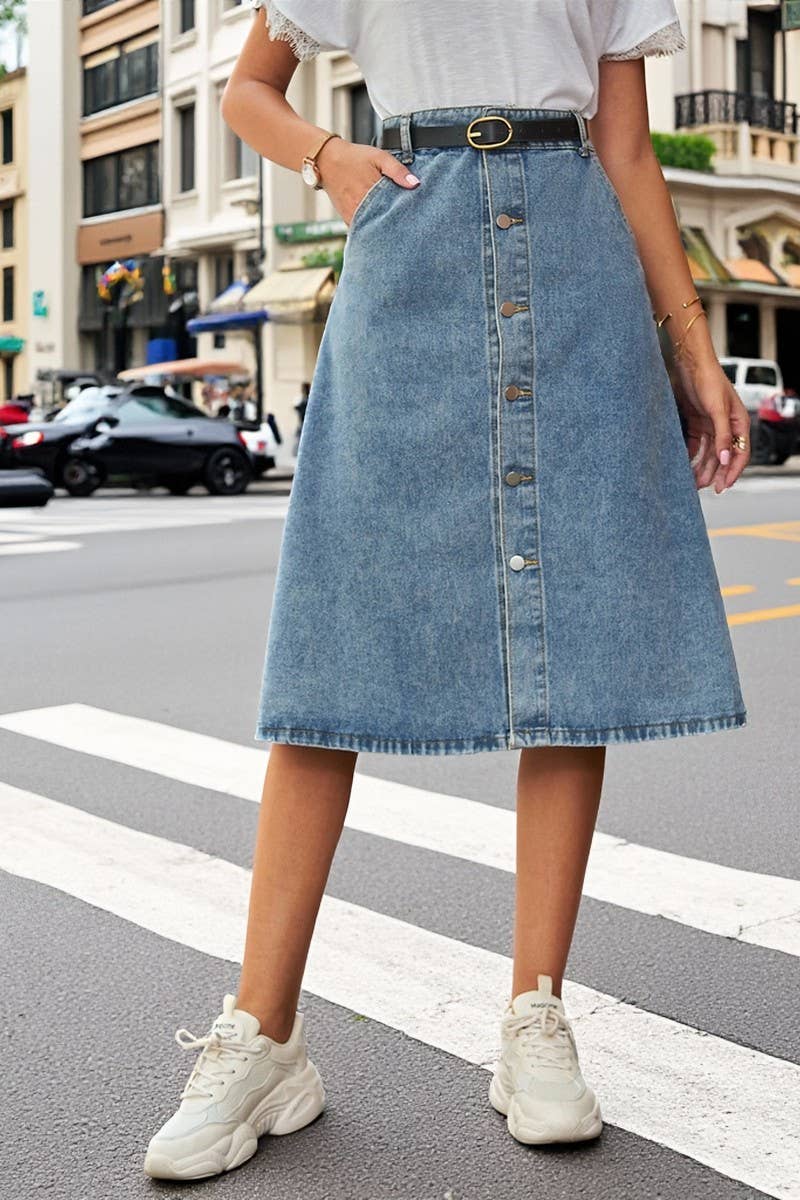 CWJSK00228_WASHED DENIM BUTTON-DOWN SKIRT