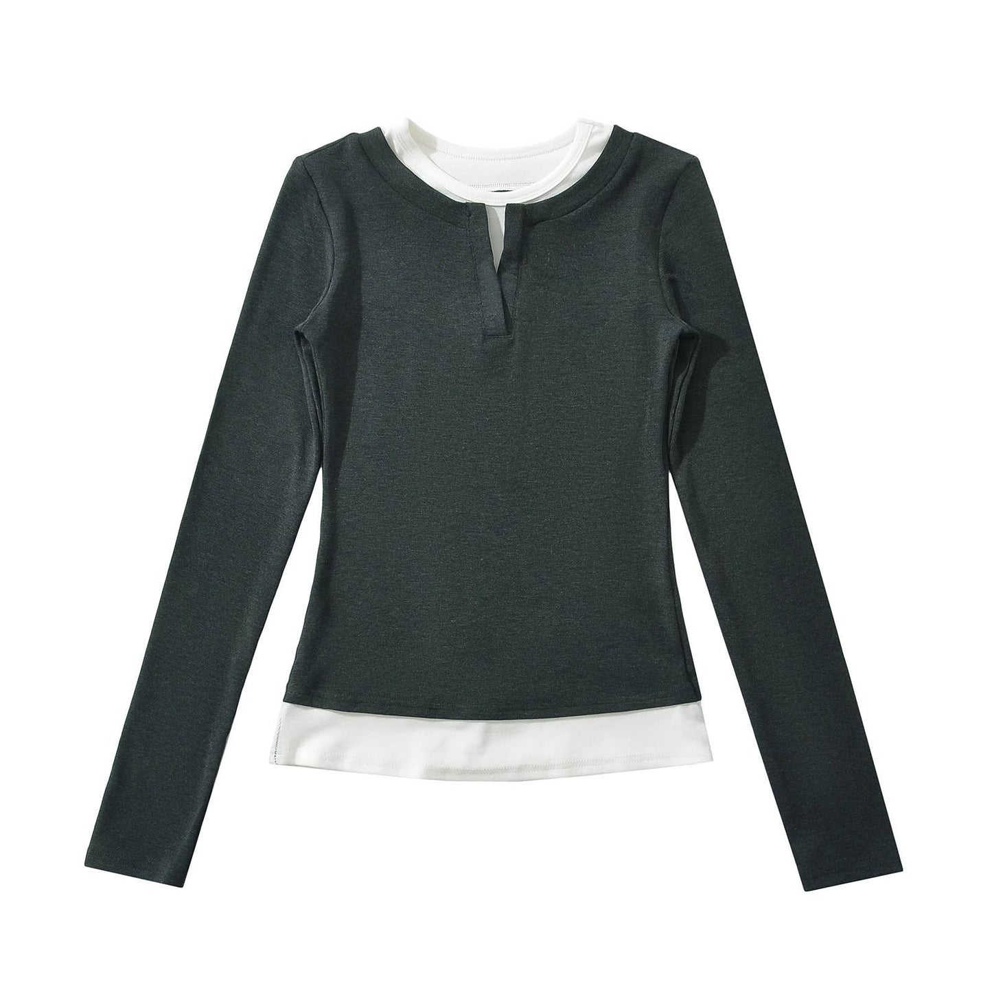 FAKE TWO COLOR-CODED LONG-SLEEVED PULLOVER SHIRTS