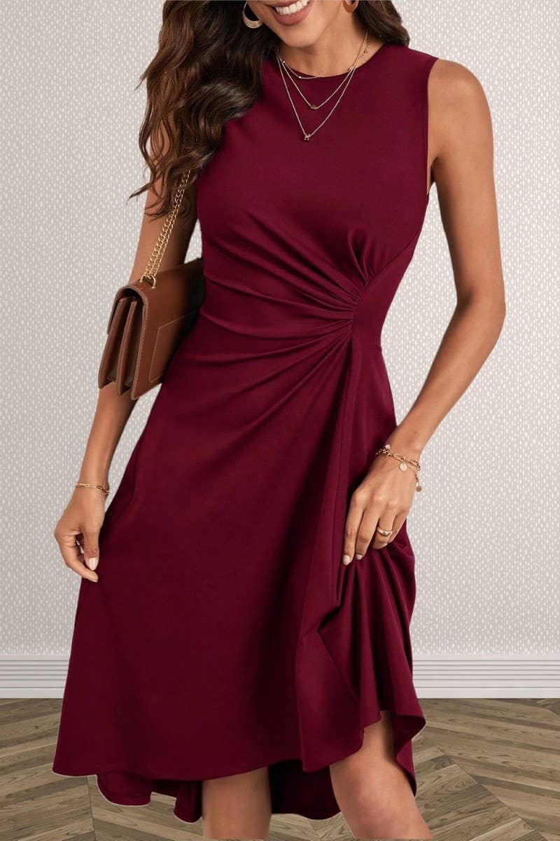 CWDSD8775_SOLID LONG SLEEVE SLIM FIT SLIT DRESS