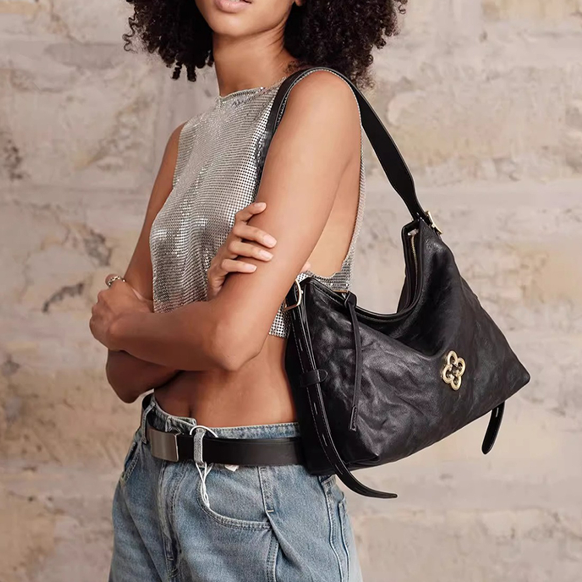 Vintage Ruched Tote ? Small Shoulder Leather Bag_CWAB5324