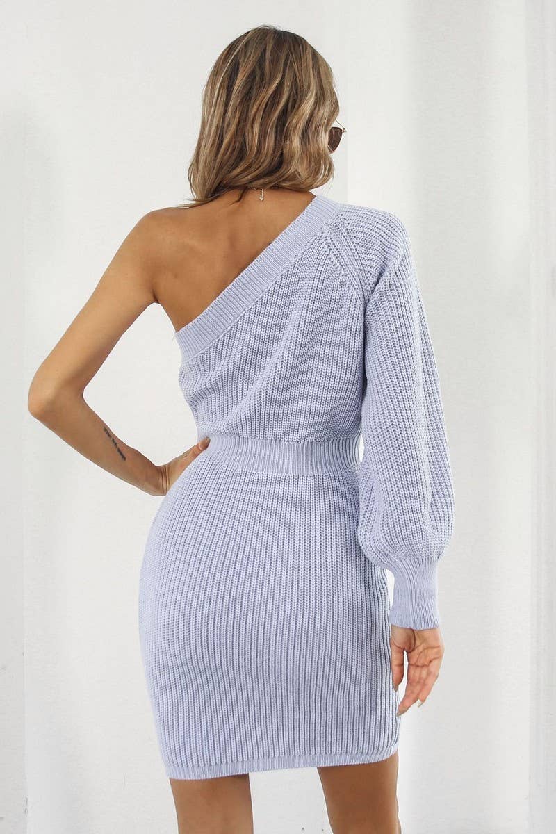 CWDSD5965_ONE-SHOULDER HIGH-WAIST KNITTED HIP DRESS