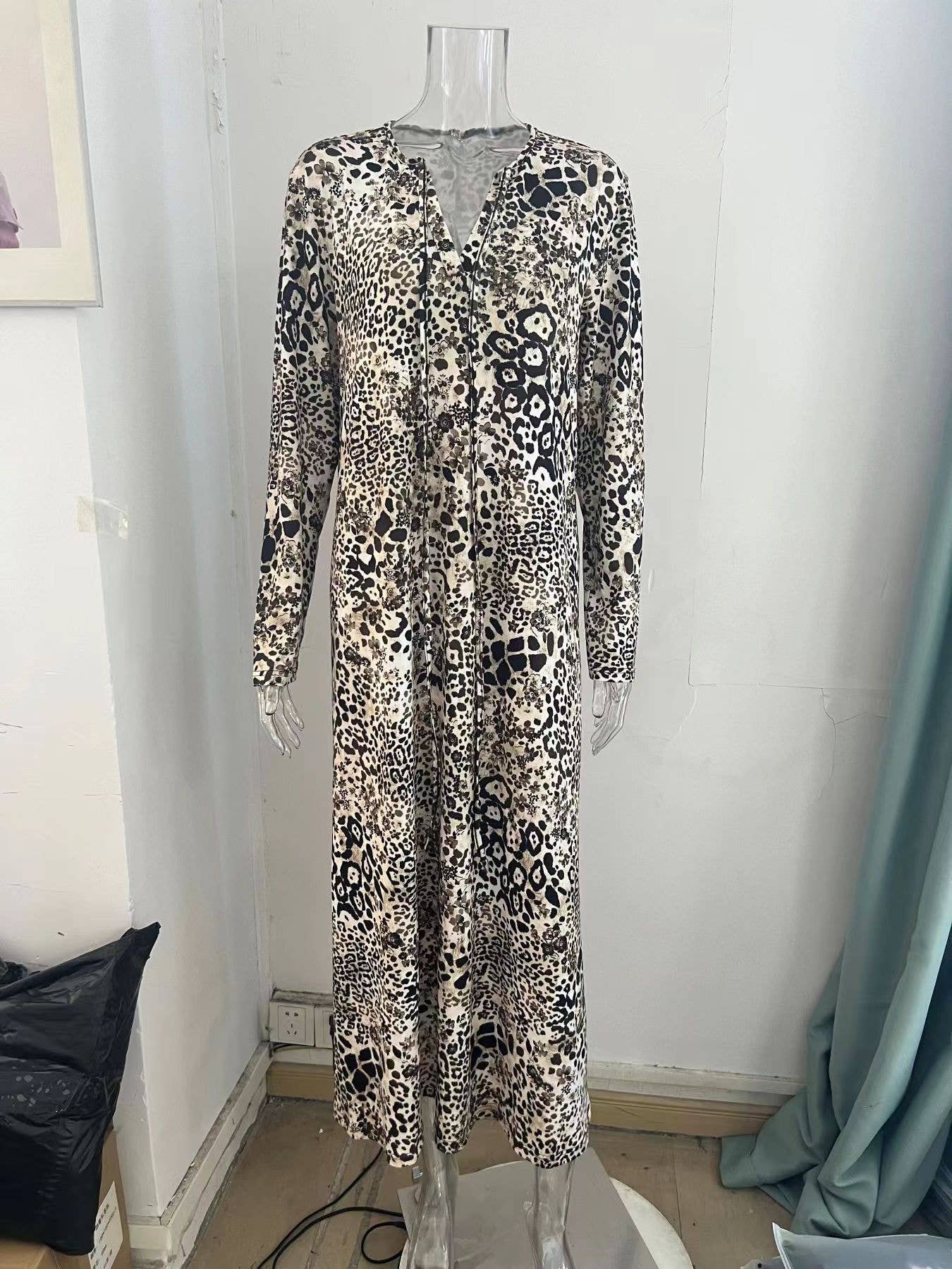 LEOPARD PRINT CASUAL PULLOVER STYLE DRESS