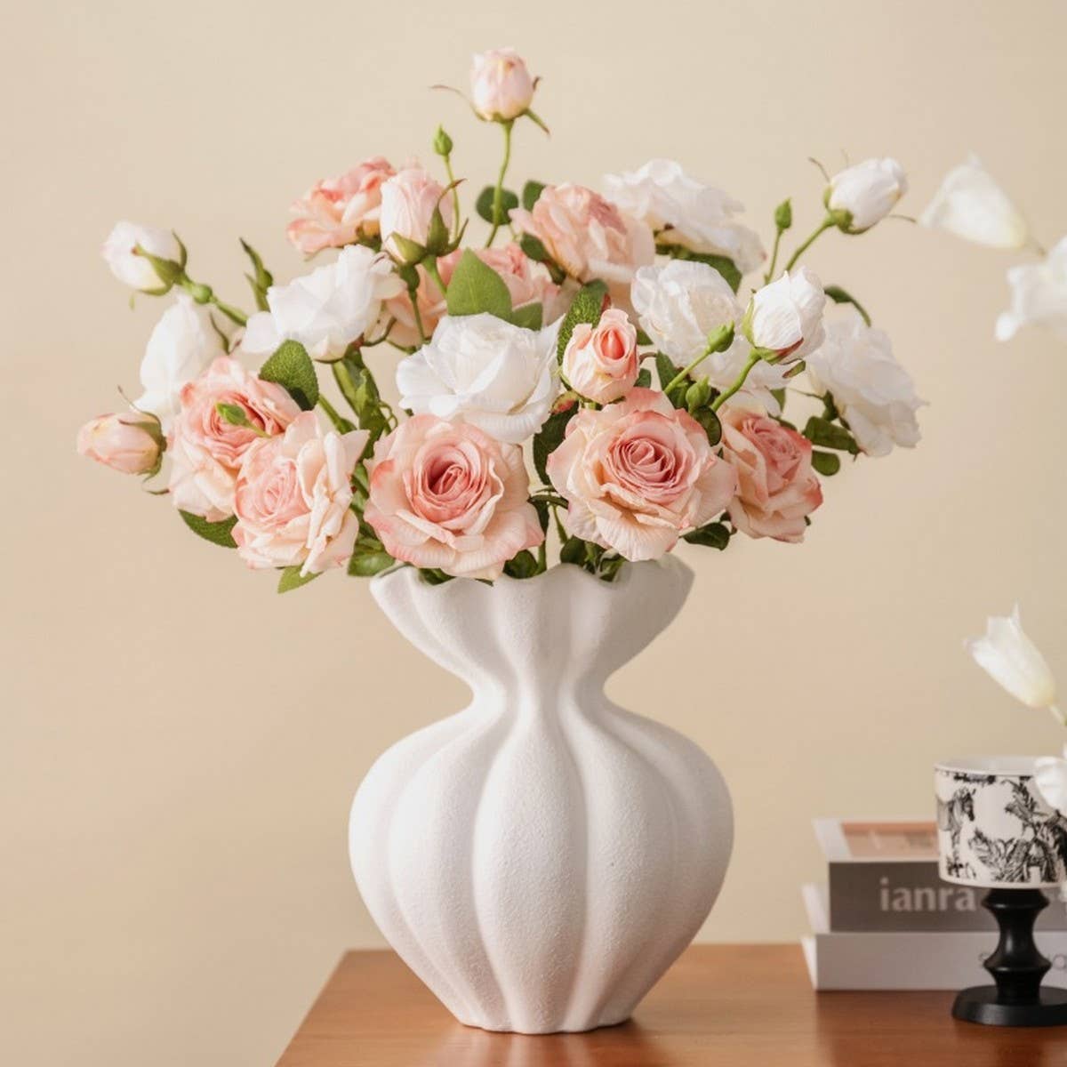 2-Flower 1-Bud Burnt Edge Dried Rose Artificial_CWMM6477