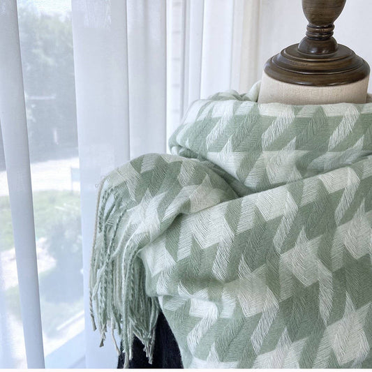 Houndstooth Tassel Scarf - Thick Winter Wrap