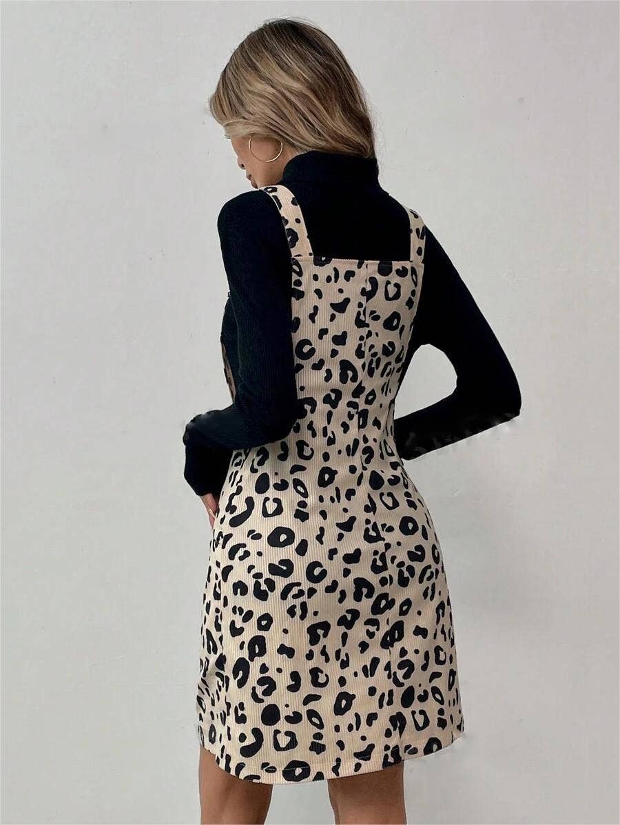 LEOPARD POCKET CASUAL ADJUSTABLE STRAP DRESS