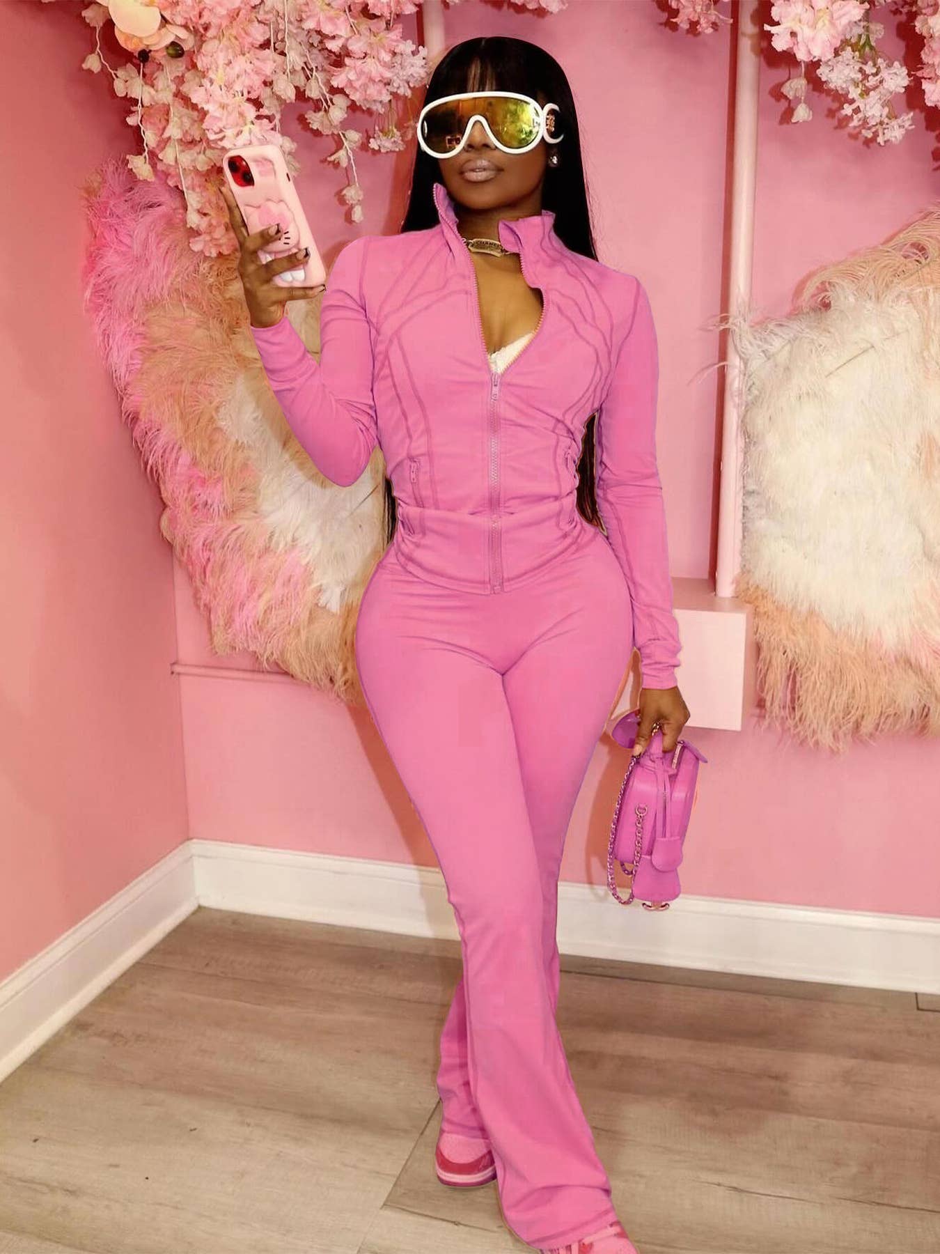 Tight long-sleeved bell bottoms two-piece set