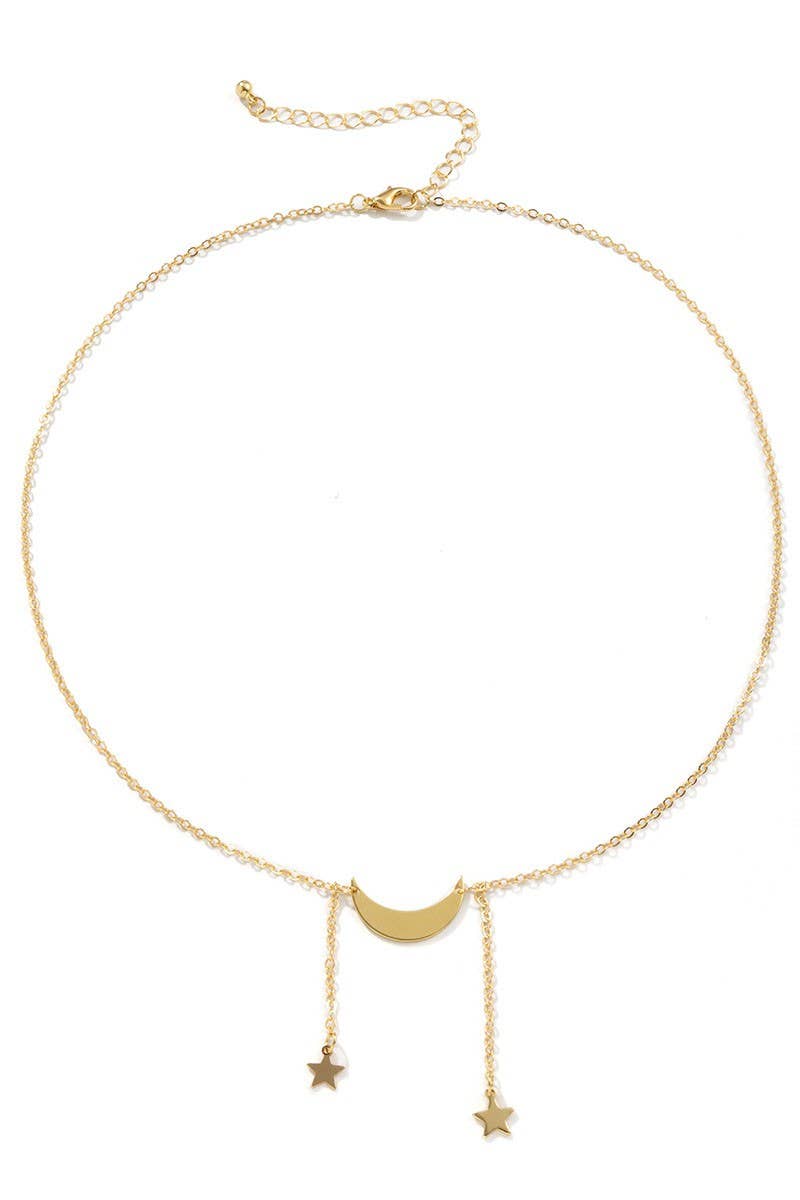 SIMPLE MOON&STAR METAL TASSEL NECKLACE_CWAJE0018