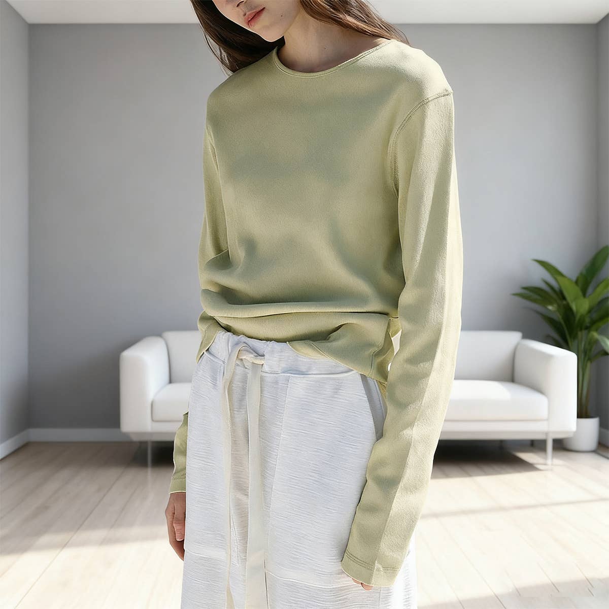 Threaded texture pure color T-shirt