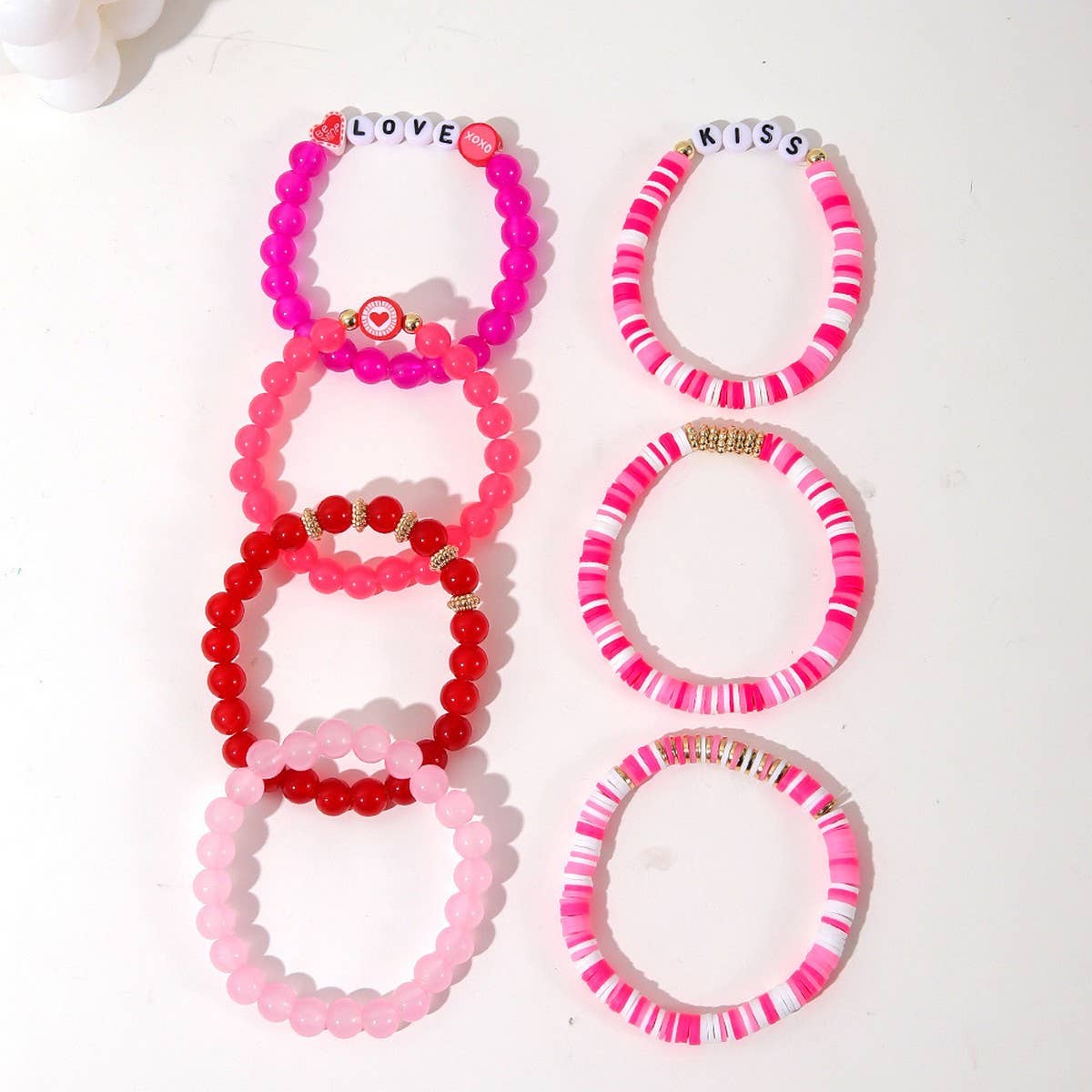 SWEET AND CUTE PINK HEART CLAY BRACELET SET