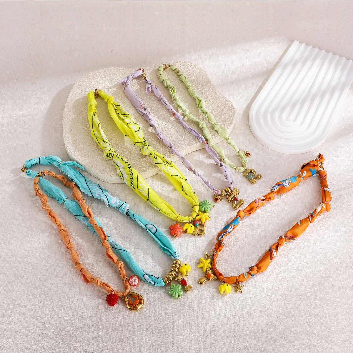 Colorful Scarf Necklace with Fruit Charms