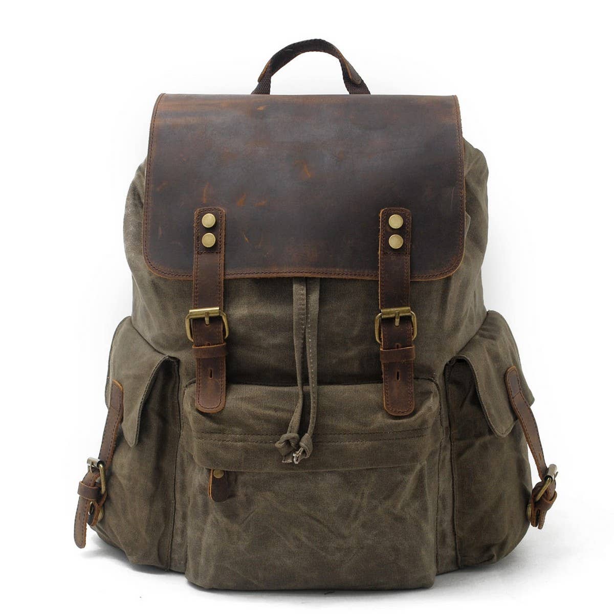 Waxed Canvas Leather Trim Travel Backpack_CWAB5524