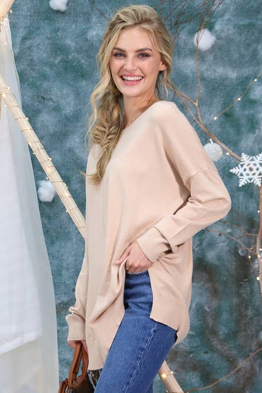 CWOSWL057_ROUND NECK LOOSE FIT TUNIC LENGTH SOFT SWEATER