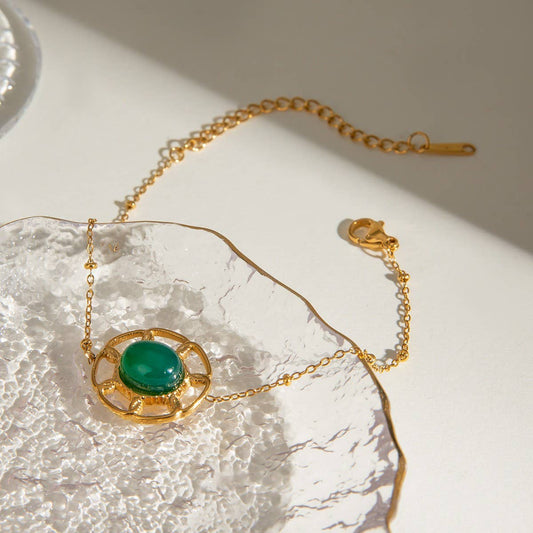 Stainless Steel Green Agate Pendant Bracelet, Chic_CWAJE4705