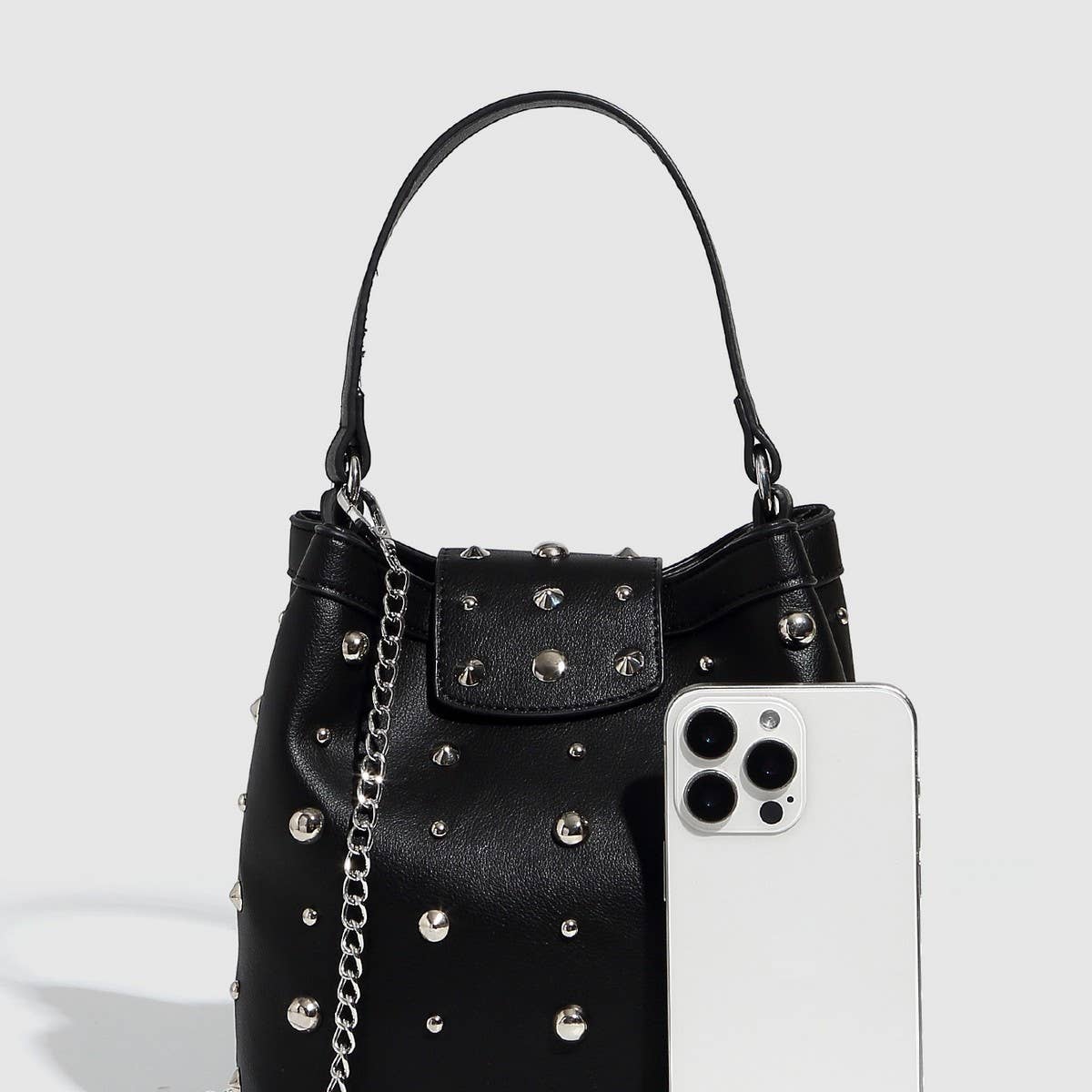 New Metallic Polka Dot Studded Shoulder Bag_CWAB5721