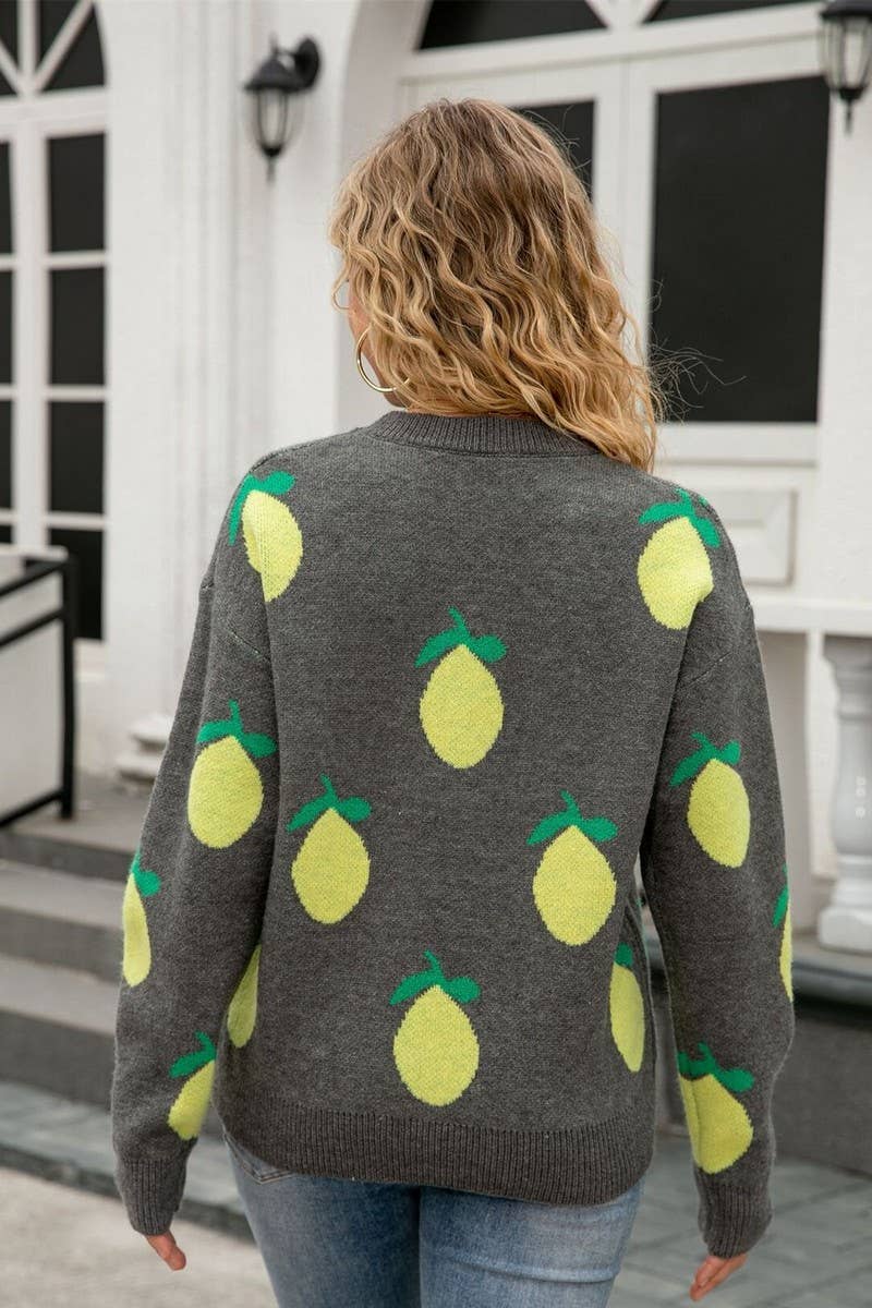 CWOSWL07604_LOOSE LEMON PRINT CREWNECK KNIT TOP