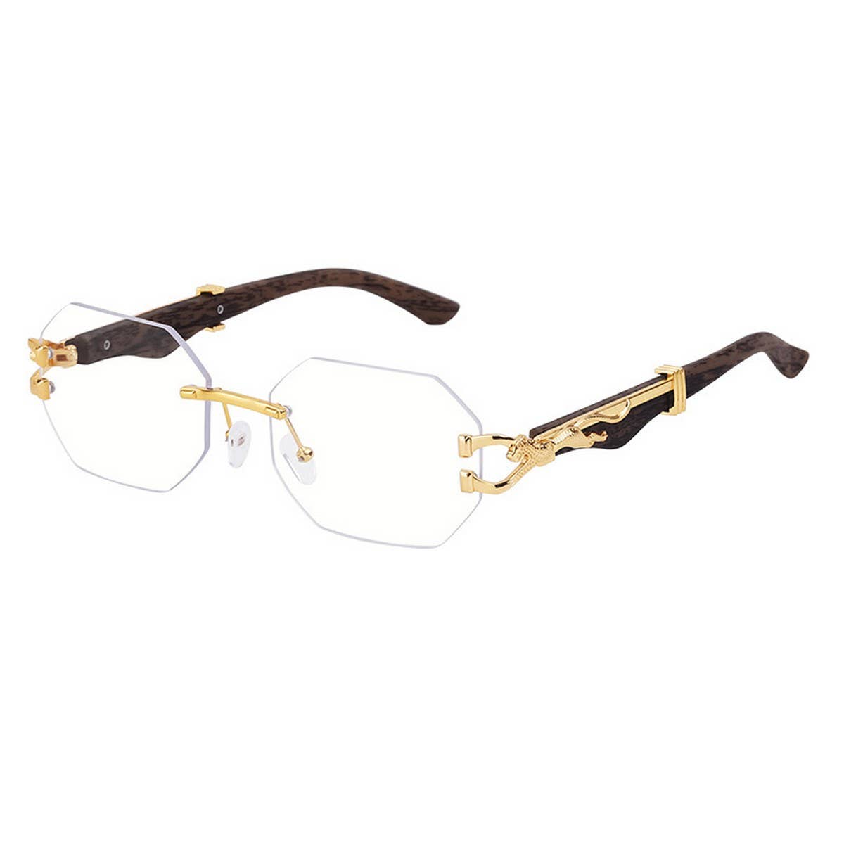 FAUX WOOD GRAIN LEOPARD TEMPLE SUNGLASSES