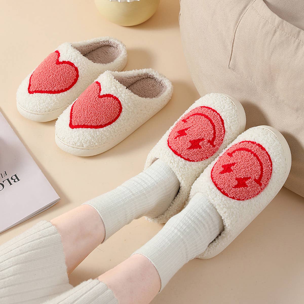 HOME LOVE PATTERN NON-SLIP COTTON SLIPPERS