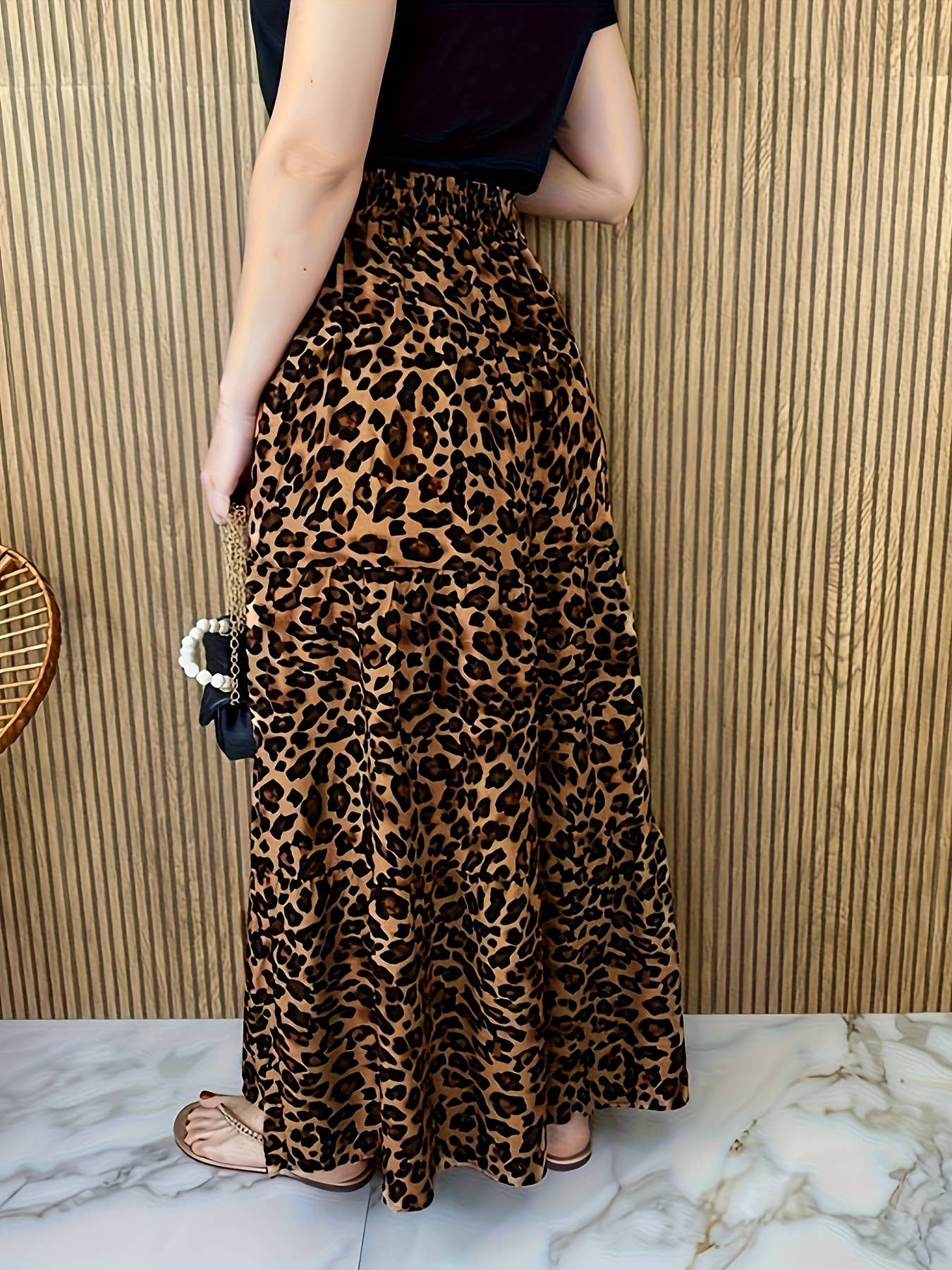LEOPARD PRINT CASUAL LOOSE FASHION LONG SKIRT