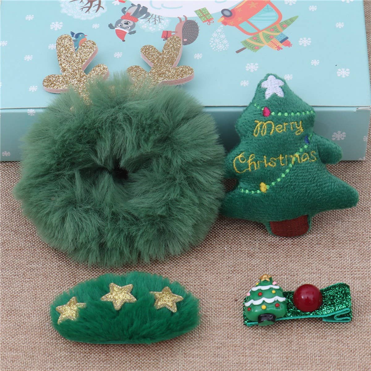 CREATIVE OLD MAN ELK CHRISTMAS TREE HAIR CLIP SET