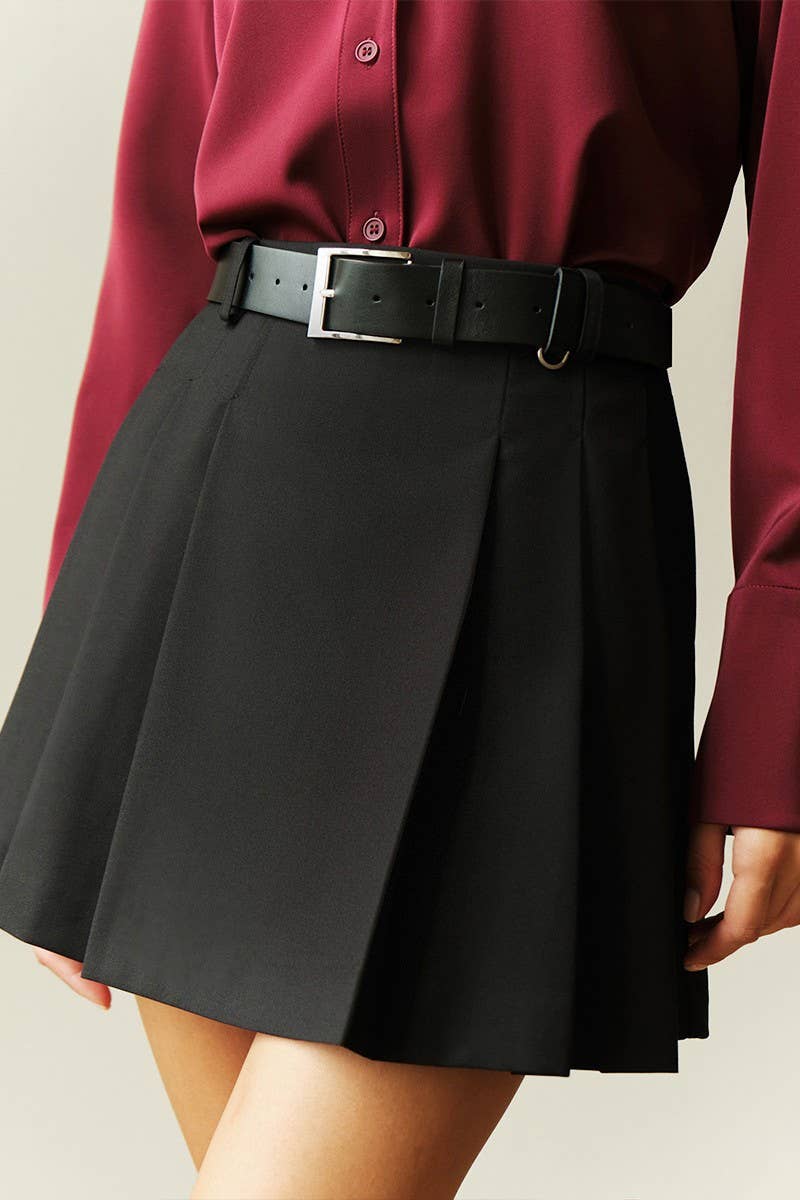 CWBSS0443_SIMPLE SOLID COLOR PLEATED MINI SKIRT