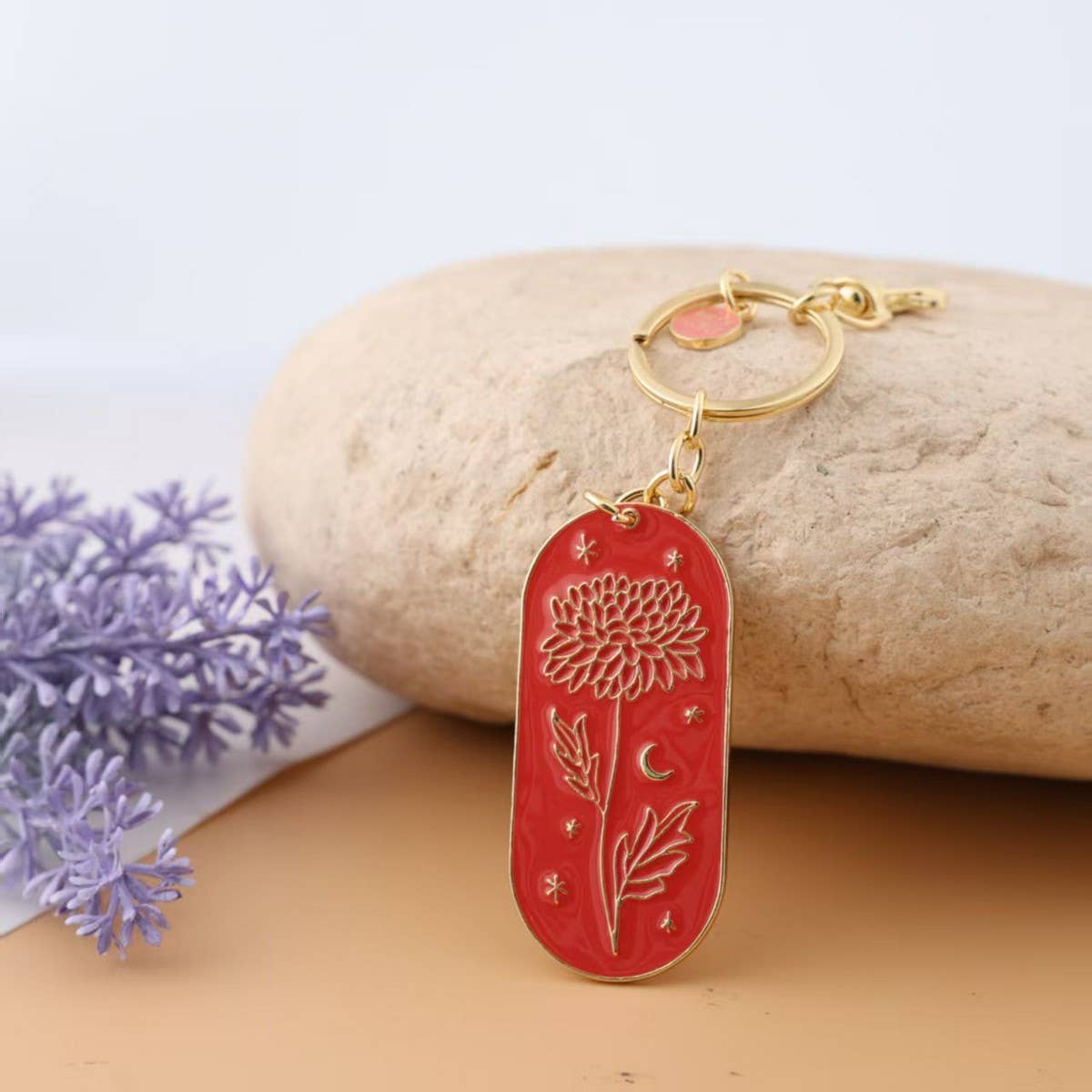 Botanical Enamel Keychain with Birth Flower_CWMM9838