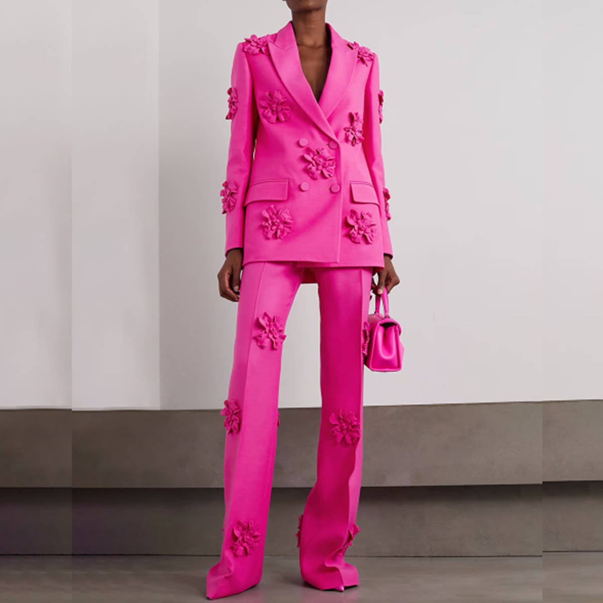 Double-Breasted Floral Blazer & Flare Pants Set