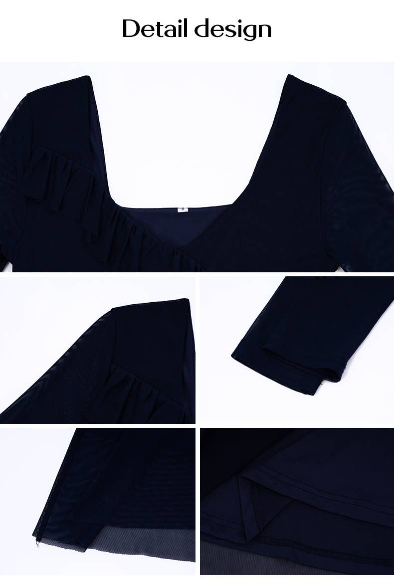 LONG SLEEVE TEMPERAMENT SLIM MESH V-NECK DRESS